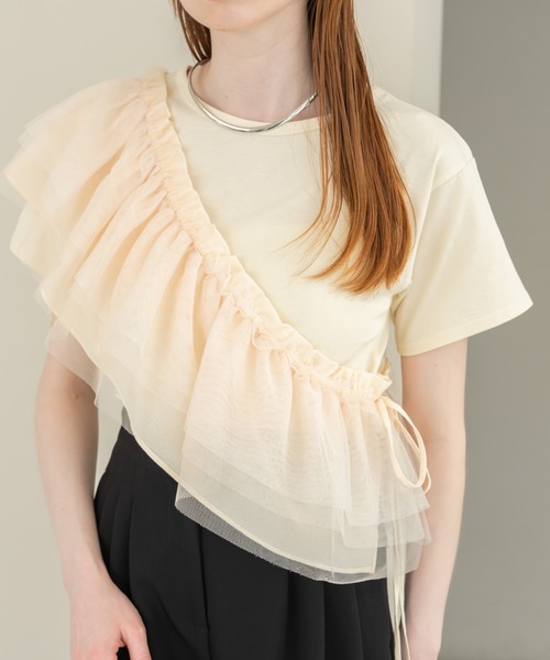hinari(ヒナリ)の「チュールフリルT(SET)(Tシャツ/カットソー・レディース・ブラック/アイボリー/ホワイト・FREE)」の13枚目の写真