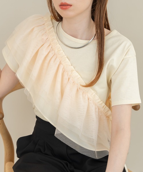 hinari（ヒナリ）の「チュールフリルT(SET)（Tシャツ/カットソー