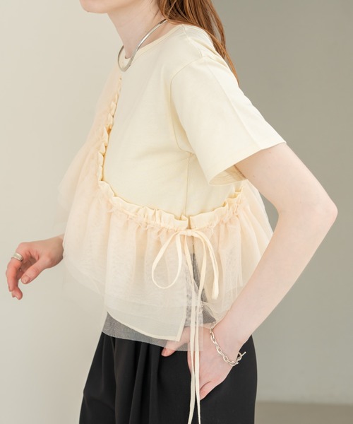 hinari(ヒナリ)の「チュールフリルT(SET)(Tシャツ/カットソー・レディース・ブラック/アイボリー/ホワイト・FREE)」の7枚目の写真