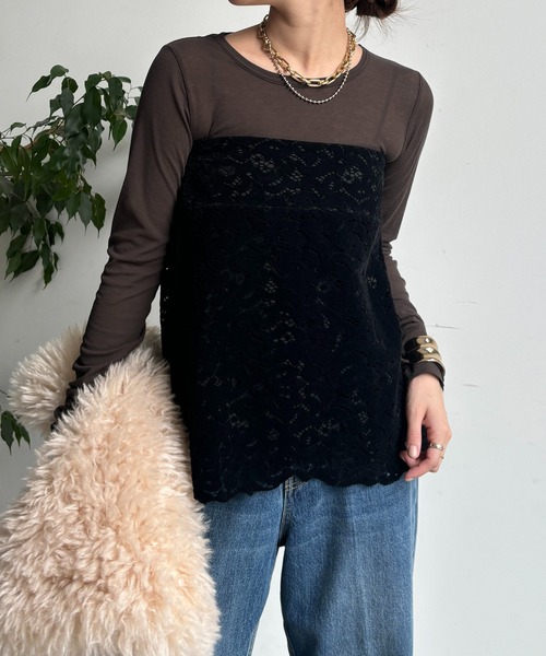 DouDou(ドゥドゥ)の「コットンシアーTEE(Tシャツ/カットソー・レディース・ネイビー/オフホワイト/ベビーピンク/サックスブルー/ホワイト/レモンイエロー/ブラック/ブルー/ブラウン/ライトベージュ/ピンク/ボルドー/ダークブラウン・FREE)」の4枚目の写真