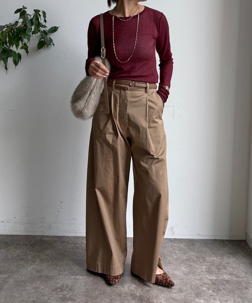 DouDou(ドゥドゥ)の「コットンシアーTEE(Tシャツ/カットソー・レディース・ネイビー/オフホワイト/ベビーピンク/サックスブルー/ホワイト/レモンイエロー/ブラック/ブルー/ブラウン/ライトベージュ/ピンク/ボルドー/ダークブラウン・FREE)」の14枚目の写真