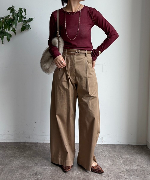 DouDou(ドゥドゥ)の「コットンシアーTEE(Tシャツ/カットソー・レディース・ネイビー/オフホワイト/ベビーピンク/サックスブルー/ホワイト/レモンイエロー/ブラック/ブルー/ブラウン/ライトベージュ/ピンク/ボルドー/ダークブラウン・FREE)」の15枚目の写真