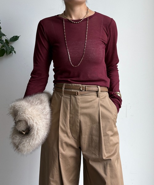 DouDou(ドゥドゥ)の「コットンシアーTEE(Tシャツ/カットソー・レディース・ネイビー/オフホワイト/ベビーピンク/サックスブルー/ホワイト/レモンイエロー/ブラック/ブルー/ブラウン/ライトベージュ/ピンク/ボルドー/ダークブラウン・FREE)」の20枚目の写真