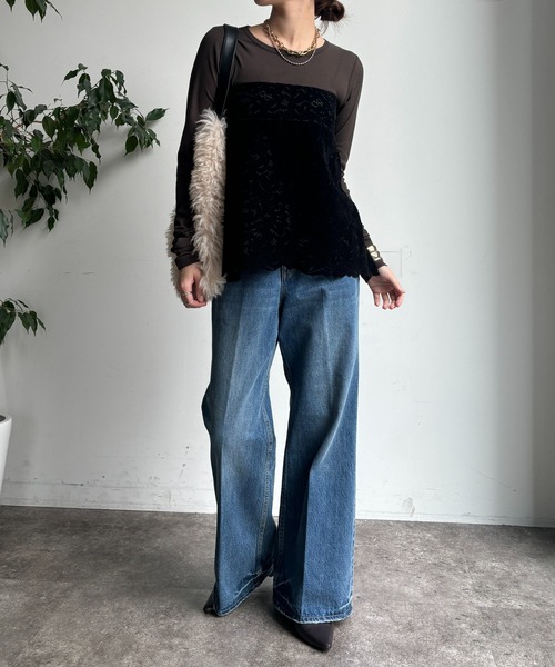 DouDou(ドゥドゥ)の「コットンシアーTEE(Tシャツ/カットソー・レディース・ネイビー/オフホワイト/ベビーピンク/サックスブルー/ホワイト/レモンイエロー/ブラック/ブルー/ブラウン/ライトベージュ/ピンク/ボルドー/ダークブラウン・FREE)」の21枚目の写真