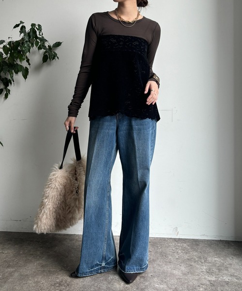 DouDou(ドゥドゥ)の「コットンシアーTEE(Tシャツ/カットソー・レディース・ネイビー/オフホワイト/ベビーピンク/サックスブルー/ホワイト/レモンイエロー/ブラック/ブルー/ブラウン/ライトベージュ/ピンク/ボルドー/ダークブラウン・FREE)」の22枚目の写真