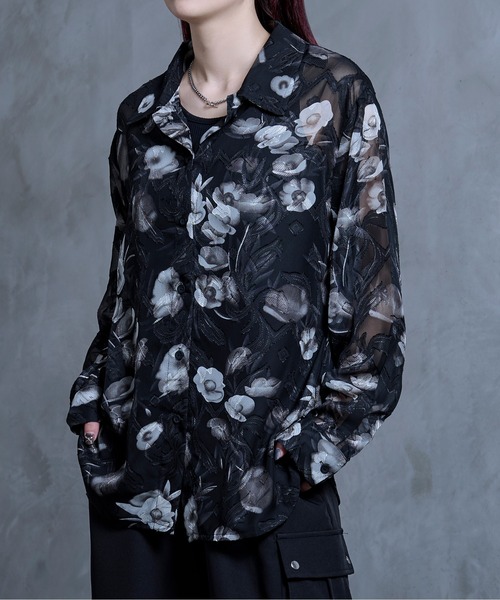 Ellno Loset(エルノロゼット)の「オパールシアーシャツ(シャツ/ブラウス・メンズ・オフホワイト/ブラック・LARGE/SMALL/MEDIUM)」の6枚目の写真