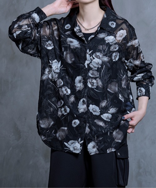 Ellno Loset(エルノロゼット)の「オパールシアーシャツ(シャツ/ブラウス・メンズ・オフホワイト/ブラック・LARGE/SMALL/MEDIUM)」の7枚目の写真