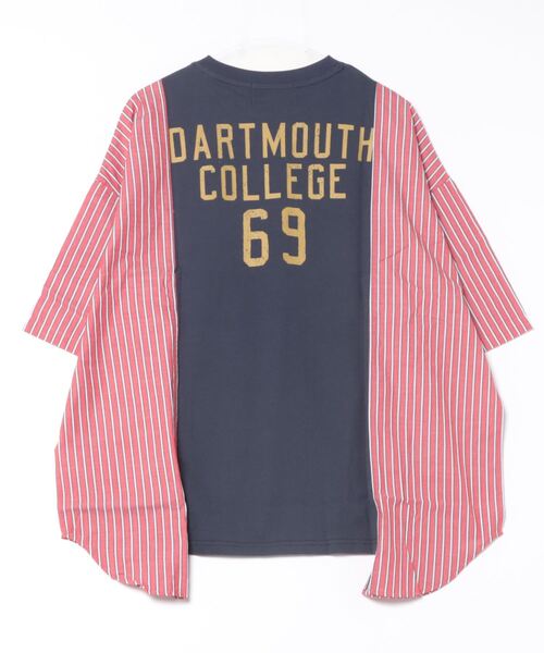 CUBE SUGAR（キューブシュガー）の「CUBE SUGAR/キューブシュガー　16/-OE天竺ｘストライプリメイク風6分袖シャツ（シャツ/ブラウス・レディース・レッド/ブルー・FREE）」の3枚目の写真