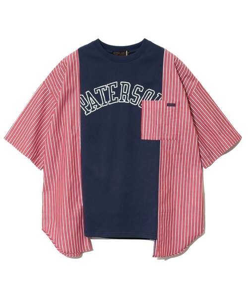 CUBE SUGAR（キューブシュガー）の「CUBE SUGAR/キューブシュガー　16/-OE天竺ｘストライプリメイク風6分袖シャツ（シャツ/ブラウス・レディース・レッド/ブルー・FREE）」の4枚目の写真