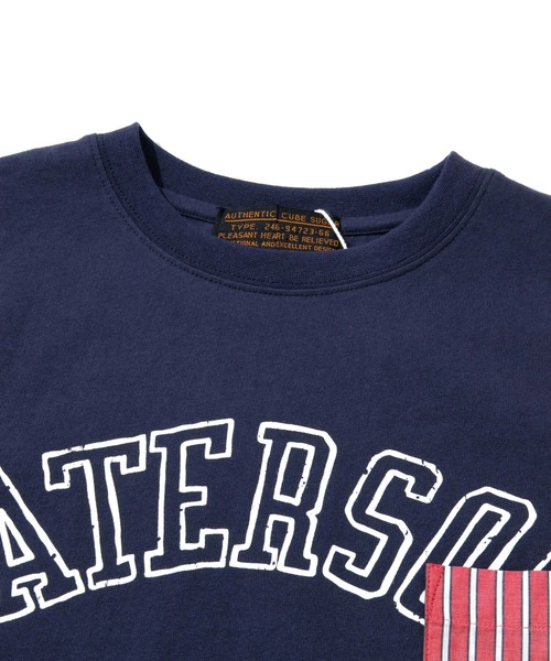 CUBE SUGAR（キューブシュガー）の「CUBE SUGAR/キューブシュガー　16/-OE天竺ｘストライプリメイク風6分袖シャツ（シャツ/ブラウス・レディース・レッド/ブルー・FREE）」の5枚目の写真