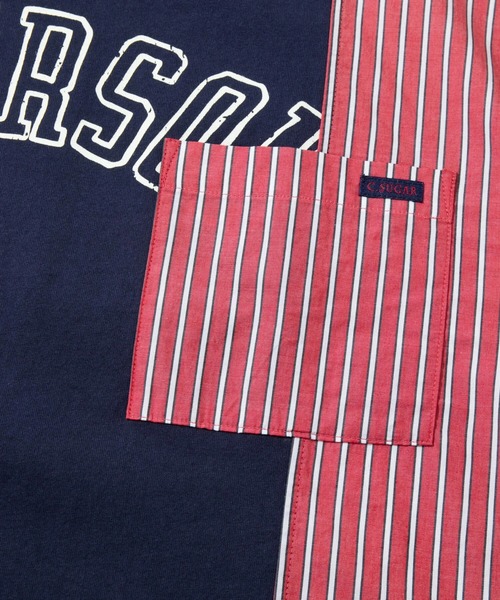 CUBE SUGAR（キューブシュガー）の「CUBE SUGAR/キューブシュガー　16/-OE天竺ｘストライプリメイク風6分袖シャツ（シャツ/ブラウス・レディース・レッド/ブルー・FREE）」の6枚目の写真