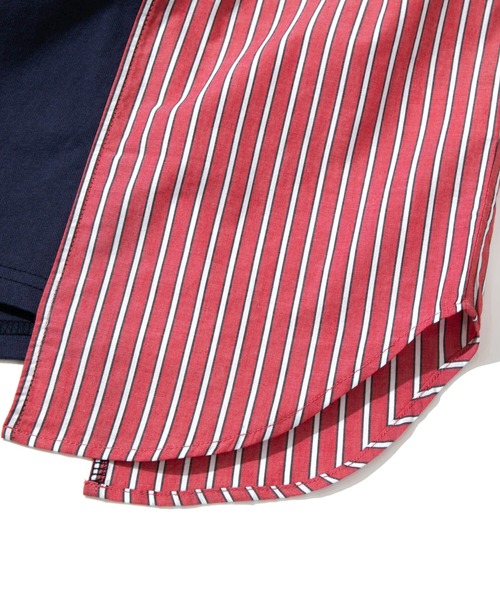 CUBE SUGAR（キューブシュガー）の「CUBE SUGAR/キューブシュガー　16/-OE天竺ｘストライプリメイク風6分袖シャツ（シャツ/ブラウス・レディース・レッド/ブルー・FREE）」の8枚目の写真
