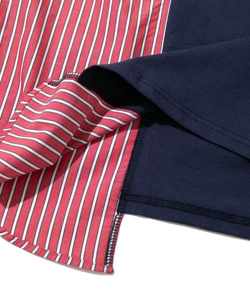 CUBE SUGAR（キューブシュガー）の「CUBE SUGAR/キューブシュガー　16/-OE天竺ｘストライプリメイク風6分袖シャツ（シャツ/ブラウス・レディース・レッド/ブルー・FREE）」の9枚目の写真