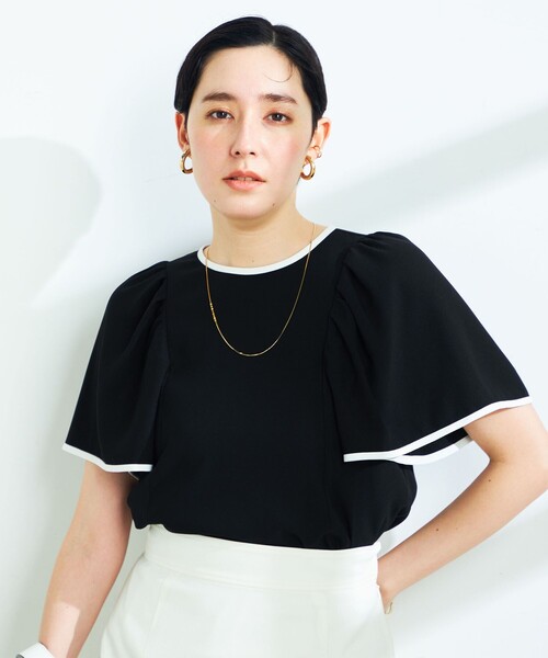 NOLLEY’S(ノーリーズ)の「配色ギャザー袖リボンブラウス(シャツ/ブラウス・レディース・オフホワイト/ブラック・38)」の6枚目の写真