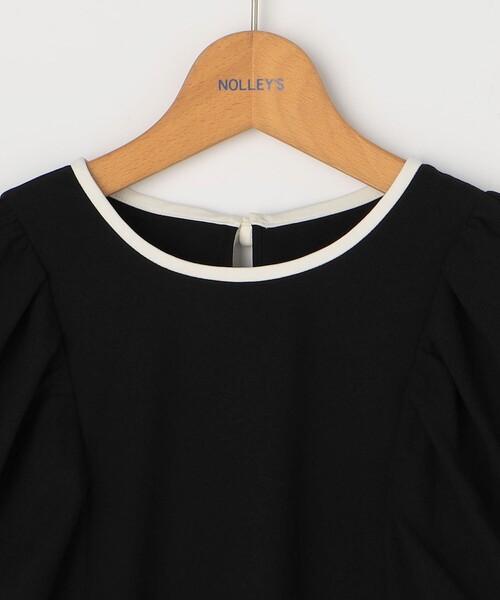 【新品タグ付】ノーリーズ　配色ギャザー袖リボンブラウス NOLLEY'S シャツ ブラウス 配色ギャザー袖リボンブラウス