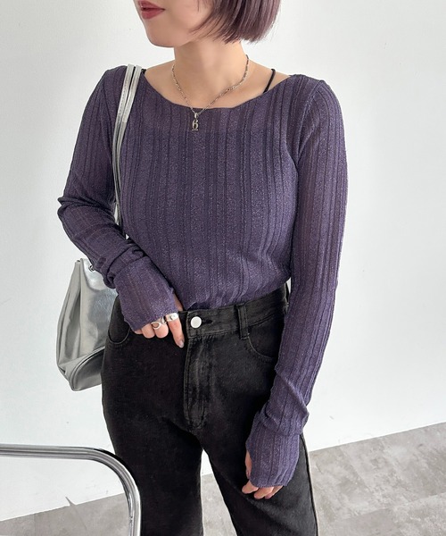 apres jour mignon（アプレジュールミニョン）の「フィンガーホール付きラメシアーニット【ZOZOTOWN限定アイテム】（ニット/セーター・レディース・グレー/ブラック/イエロー/パープル・X-LARGE/フリー）」の17枚目の写真