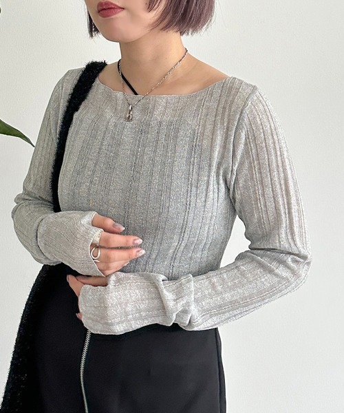 apres jour mignon（アプレジュールミニョン）の「フィンガーホール付きラメシアーニット【ZOZOTOWN限定アイテム】（ニット/セーター・レディース・グレー/ブラック/イエロー/パープル・X-LARGE/フリー）」の10枚目の写真