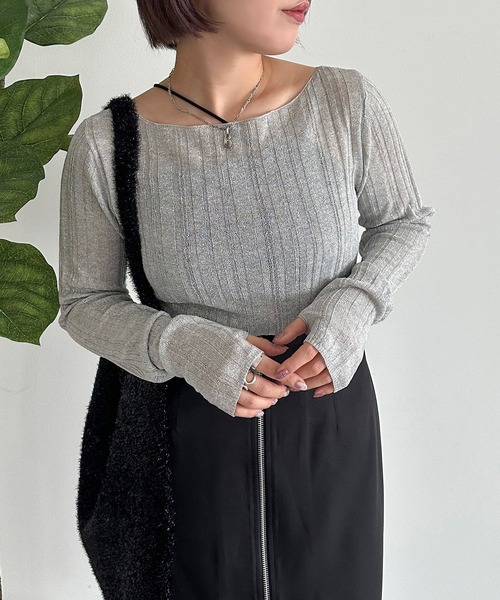 apres jour mignon（アプレジュールミニョン）の「フィンガーホール付きラメシアーニット【ZOZOTOWN限定アイテム】（ニット/セーター・レディース・グレー/ブラック/イエロー/パープル・X-LARGE/フリー）」の11枚目の写真