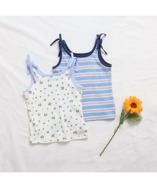 apres les cours（アプレレクール）の「ショルダーリボンタンクトップ（タンクトップ・キッズ・サックスブルー/その他3・100/110/120/80/130/90）」の3枚目の写真