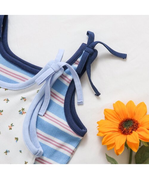 apres les cours（アプレレクール）の「ショルダーリボンタンクトップ（タンクトップ・キッズ・サックスブルー/その他3・100/110/120/80/130/90）」の4枚目の写真