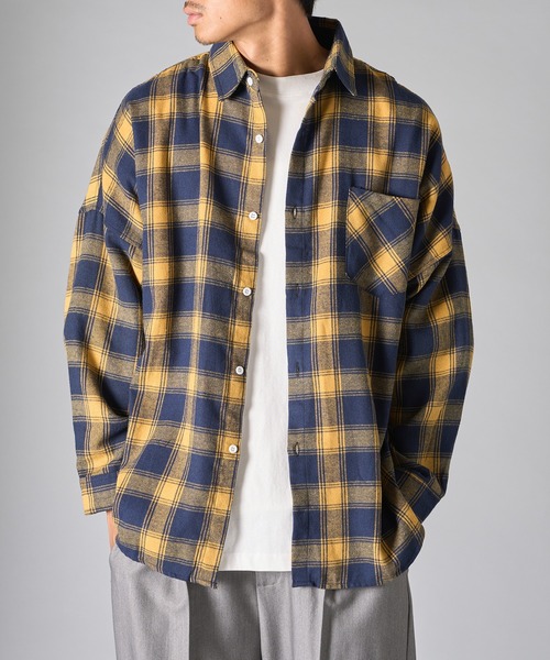 セール】【SETUP7】3シーズンライトネルチェックシャツ オンブレ