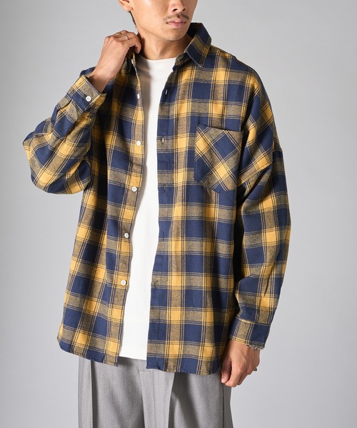 セール】【SETUP7】3シーズンライトネルチェックシャツ オンブレ