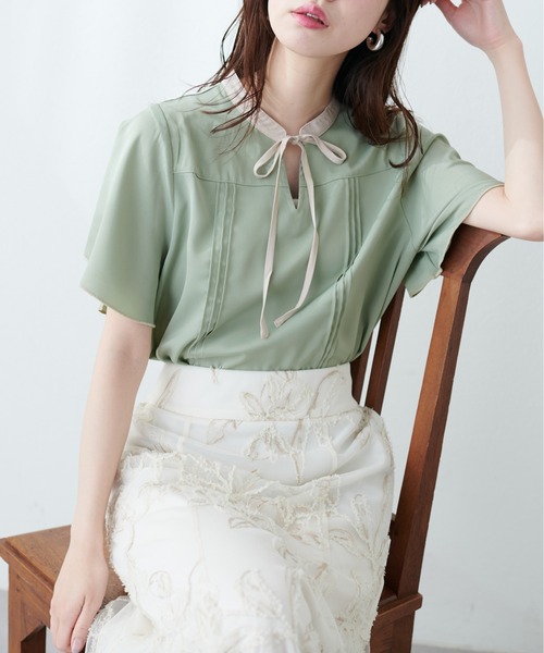 natural couture（ナチュラルクチュール）の「【WEB限定】配色リボンフレア袖ブラウス（シャツ/ブラウス・レディース・ネイビー/グレイッシュベージュ/その他1/ベージュ/ミント・FREE）」の18枚目の写真