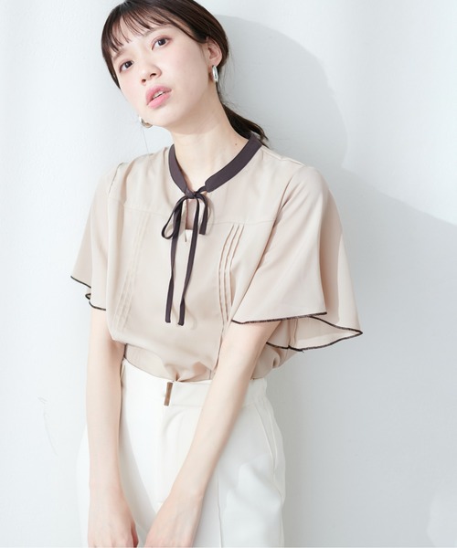natural couture（ナチュラルクチュール）の「【WEB限定】配色リボンフレア袖ブラウス（シャツ/ブラウス・レディース・ネイビー/グレイッシュベージュ/その他1/ベージュ/ミント・FREE）」の8枚目の写真