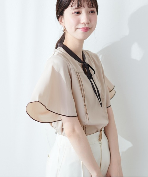 natural couture（ナチュラルクチュール）の「【WEB限定】配色リボンフレア袖ブラウス（シャツ/ブラウス・レディース・ネイビー/グレイッシュベージュ/その他1/ベージュ/ミント・FREE）」の7枚目の写真