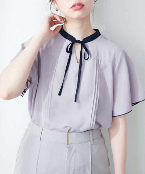 natural couture（ナチュラルクチュール）の「【WEB限定】配色リボンフレア袖ブラウス（シャツ/ブラウス・レディース・ネイビー/グレイッシュベージュ/その他1/ベージュ/ミント・FREE）」の12枚目の写真