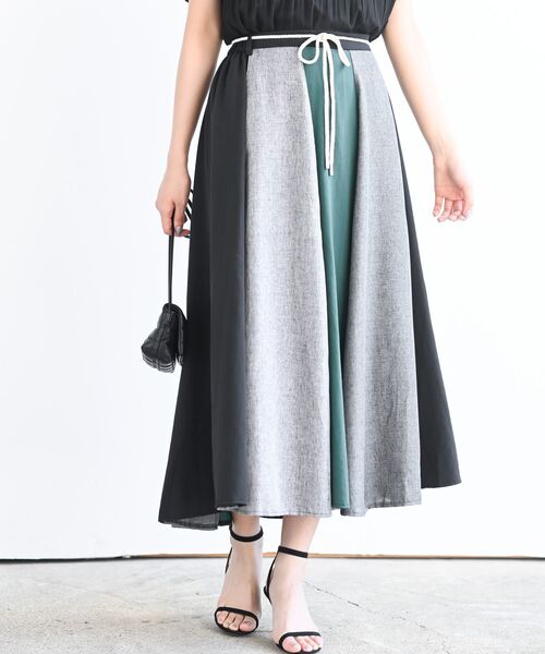 キャピタル　パッチワーク　リネン✖️デニム　ロングスカート キャピタル パッチワーク リネン✖️デニム ロングスカート