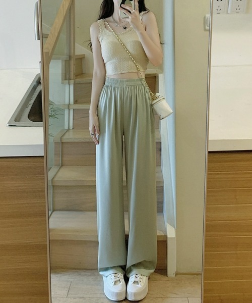 gossip!ロサンゼルス(ゴシップロサンゼルス)の「Y2Kカジュアルパンツ 長ズボン 無地冷感カジュアルパンツ ストレートパンツ リラックスフィットパンツ(スラックス・レディース・ピンク/グリーン/ブルー/オフホワイト/ブラック・FREE)」の18枚目の写真