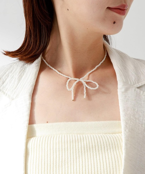 URBAN RESEARCH Sonny Label（アーバンリサーチサニーレーベル）の「ビーズリボンネックレス（ネックレス・レディース・ブラック/ホワイト・ONE）」の2枚目の写真
