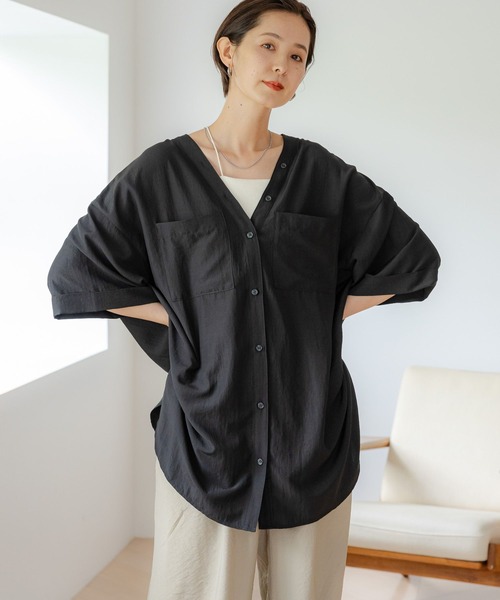 帯B セール】Vネックワイドシャツチュニックワンピース 127477