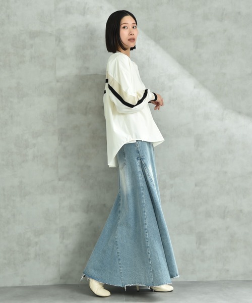 INTERPLANET（インタープラネット）の「ノーカラーバックヨーク切替シャツ（シャツ/ブラウス・レディース・オフホワイト/ブルー/アイボリー・FREE）」の5枚目の写真