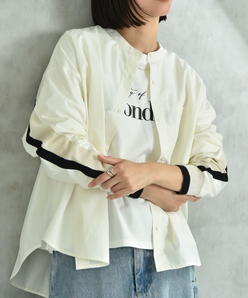 INTERPLANET（インタープラネット）の「ノーカラーバックヨーク切替シャツ（シャツ/ブラウス・レディース・オフホワイト/ブルー/アイボリー・FREE）」の10枚目の写真