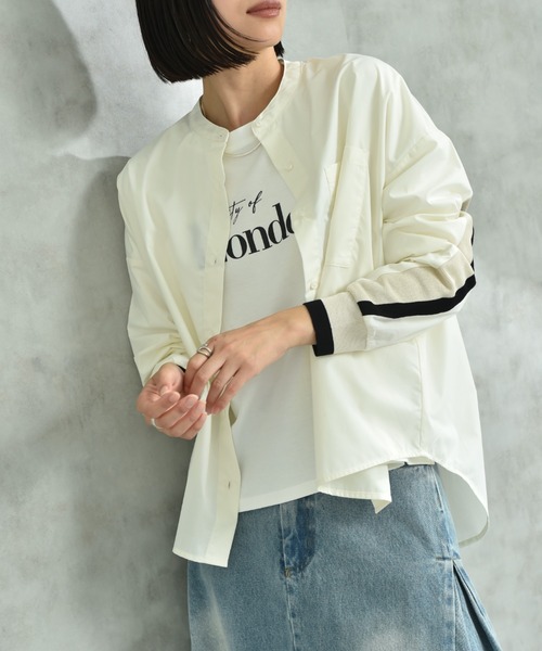 INTERPLANET（インタープラネット）の「ノーカラーバックヨーク切替シャツ（シャツ/ブラウス・レディース・オフホワイト/ブルー/アイボリー・FREE）」の13枚目の写真