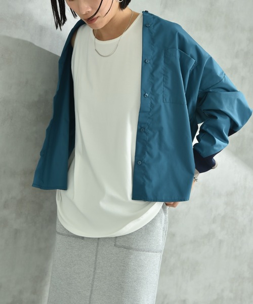 INTERPLANET（インタープラネット）の「ノーカラーバックヨーク切替シャツ（シャツ/ブラウス・レディース・オフホワイト/ブルー/アイボリー・FREE）」の22枚目の写真