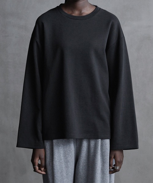 CALLNE（カルネ）の「【CALLNE】Drape Wide Sleeve Long Tee / ドレープワイドスリーブロンT（Tシャツ/カットソー・メンズ・ホワイト/ブラック系/ブラック・L/M）」の3枚目の写真