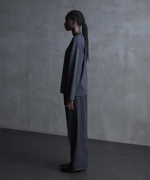 CALLNE（カルネ）の「【CALLNE】Drape Wide Sleeve Long Tee / ドレープワイドスリーブロンT（Tシャツ/カットソー・メンズ・ホワイト/ブラック系/ブラック・L/M）」の4枚目の写真