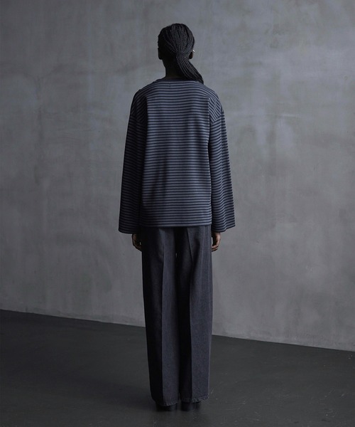 CALLNE（カルネ）の「【CALLNE】Drape Wide Sleeve Long Tee / ドレープワイドスリーブロンT（Tシャツ/カットソー・メンズ・ホワイト/ブラック系/ブラック・L/M）」の5枚目の写真