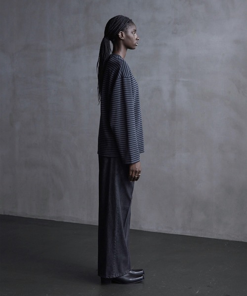 CALLNE（カルネ）の「【CALLNE】Drape Wide Sleeve Long Tee / ドレープワイドスリーブロンT（Tシャツ/カットソー・メンズ・ホワイト/ブラック系/ブラック・L/M）」の6枚目の写真