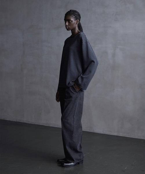 CALLNE（カルネ）の「【CALLNE】Drape Wide Sleeve Long Tee / ドレープワイドスリーブロンT（Tシャツ/カットソー・メンズ・ホワイト/ブラック系/ブラック・L/M）」の7枚目の写真