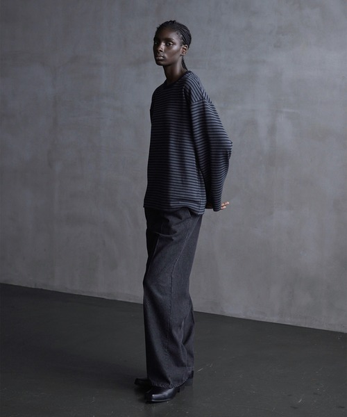 CALLNE（カルネ）の「【CALLNE】Drape Wide Sleeve Long Tee / ドレープワイドスリーブロンT（Tシャツ/カットソー・メンズ・ホワイト/ブラック系/ブラック・L/M）」の8枚目の写真