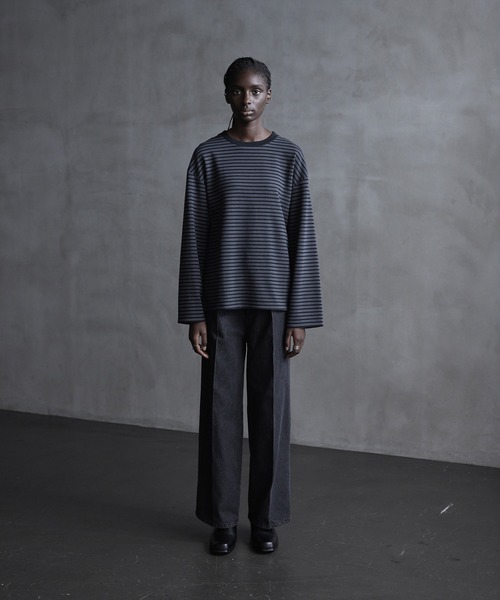 CALLNE（カルネ）の「【CALLNE】Drape Wide Sleeve Long Tee / ドレープワイドスリーブロンT（Tシャツ/カットソー・メンズ・ホワイト/ブラック系/ブラック・L/M）」の9枚目の写真