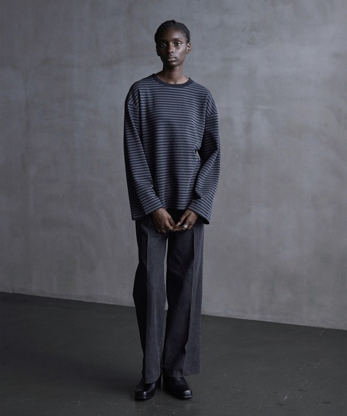 CALLNE（カルネ）の「【CALLNE】Drape Wide Sleeve Long Tee / ドレープワイドスリーブロンT（Tシャツ/カットソー・メンズ・ホワイト/ブラック系/ブラック・L/M）」の10枚目の写真