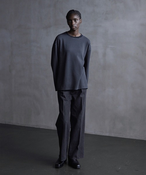 CALLNE（カルネ）の「【CALLNE】Drape Wide Sleeve Long Tee / ドレープワイドスリーブロンT（Tシャツ/カットソー・メンズ・ホワイト/ブラック系/ブラック・L/M）」の11枚目の写真