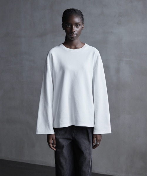 CALLNE（カルネ）の「【CALLNE】Drape Wide Sleeve Long Tee / ドレープワイドスリーブロンT（Tシャツ/カットソー・メンズ・ホワイト/ブラック系/ブラック・L/M）」の13枚目の写真