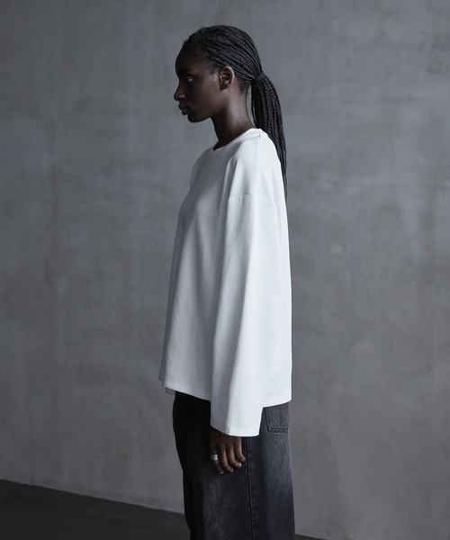 CALLNE（カルネ）の「【CALLNE】Drape Wide Sleeve Long Tee / ドレープワイドスリーブロンT（Tシャツ/カットソー・メンズ・ホワイト/ブラック系/ブラック・L/M）」の15枚目の写真