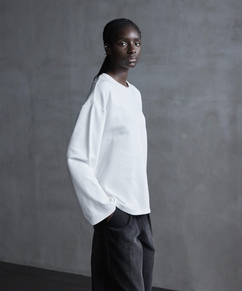 CALLNE（カルネ）の「【CALLNE】Drape Wide Sleeve Long Tee / ドレープワイドスリーブロンT（Tシャツ/カットソー・メンズ・ホワイト/ブラック系/ブラック・L/M）」の20枚目の写真
